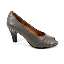 Sofft Pumps Womens Size 9W Gray Leather Classic Peep Toe Patent Heels Shoes
