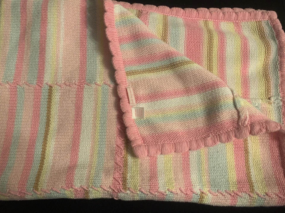 First Impressions Pink Stripe Knit Baby Crib Stroller Blanket — 第 2/3 张图片
