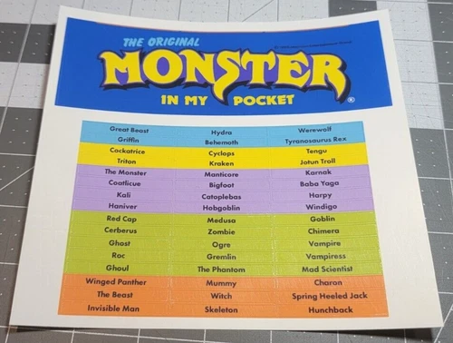 Monster in My Pocket - Monster Mountain Reproduction Sticker Sheet MIMP Stickers