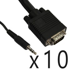 10 Pack Lot 10ft VGA SVGA Video  3.5mm Stereo Audio PC Laptop to Monitor Cable