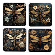 Birthday Gift Coaster Gift Set of 4 Beautiful Steampunk Moth Print Coaster Gift