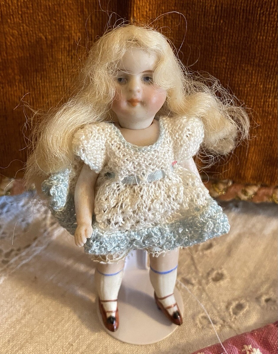Tiny Early Antique All Bisque Doll From Fresh 80 Year