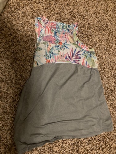 Athleta Girl Power of Chi Tank Gray Floral Mesh Back Medium 8-10 Activewear - Picture 2 of 5