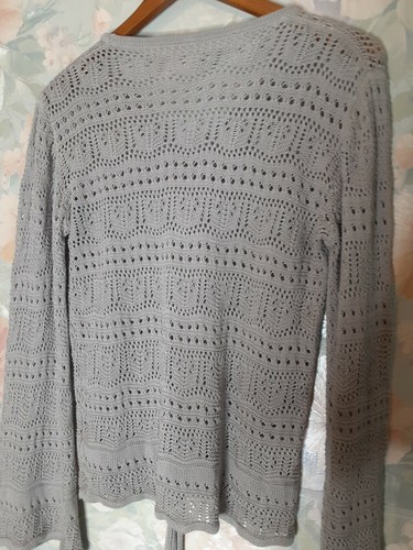Ladies Long Sleeve Crochet Style V Neck Sweater Top. Gray Sz S Unbranded - Picture 5 of 9