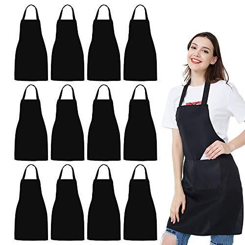 Paquete de 12 delantales baberos NOBONDO - Delantal negro unisex a granel con 2 bolsillos espaciosos máquina - Imagen 8 de 12