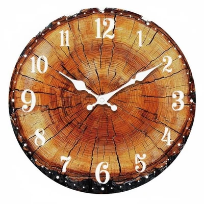 Wood Grain Wall Clock Modern Design Nordic Design Clock Easy to Hang for Bedroom - Image 1 of 4