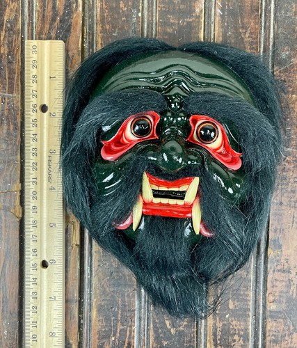 Mongolian Handmade Mask with Fur Hair & Beard 7" Devil Demon Ogre NIB Vintage - Picture 19 of 24