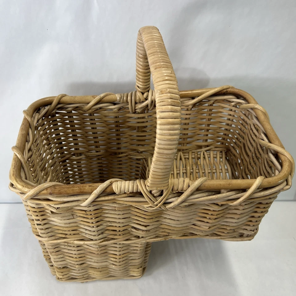Stair Step Wicker Basket with Handle Large Sturdy Natural Beige - Image 2 of 4