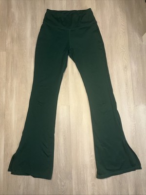 Wilo The Label Womens High Waisted Flare Leggings Forest Green Side Slit M