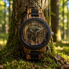 MECHANISCHE HOLZ ARMBANDUHR DAMEN + HERREN UH...