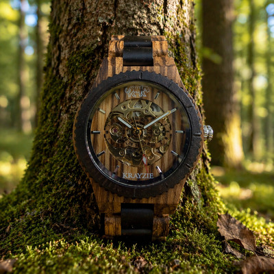 MECHANISCHE HOLZ ARMBANDUHR DAMEN + HERREN UHR AUS HOLZ ZEBRANOHOLZ EBENHOLZ NEU