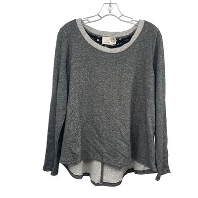 Everleigh Anthropologie Lace Up Back Top Long Sleeve Gray/Multi Size Small New