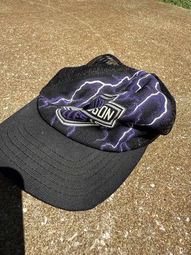 Harley Davidson Lightning Graphic Vintage 90s SnapBack Hat Adjustable One Size - Picture 2 of 7