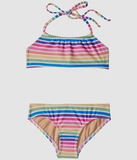 Toobydoo Kids Girl's Blue Stripe Bandeau Bikini Swim Set Swimwear Size 11-12