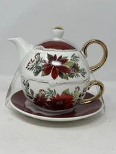 Grace teaware Poinsettia  Fine Porcelain Coffee /Tea For One Set christmas VHTF