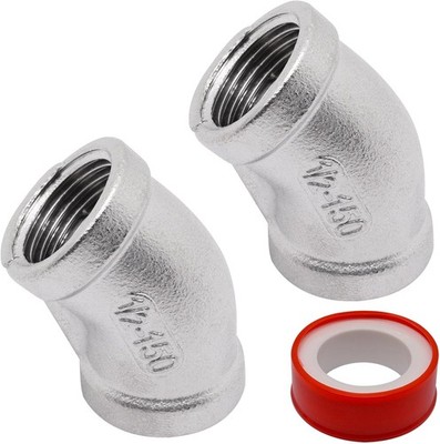 304 Stainless Steel Pipe Fitting 2PCS, 1/2'' NPT Female 45 Degree Elbow Connector