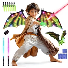 SANCO Kids Light Up Saber Set - 2 Pack 7 Colors Retractable Power Swords with...