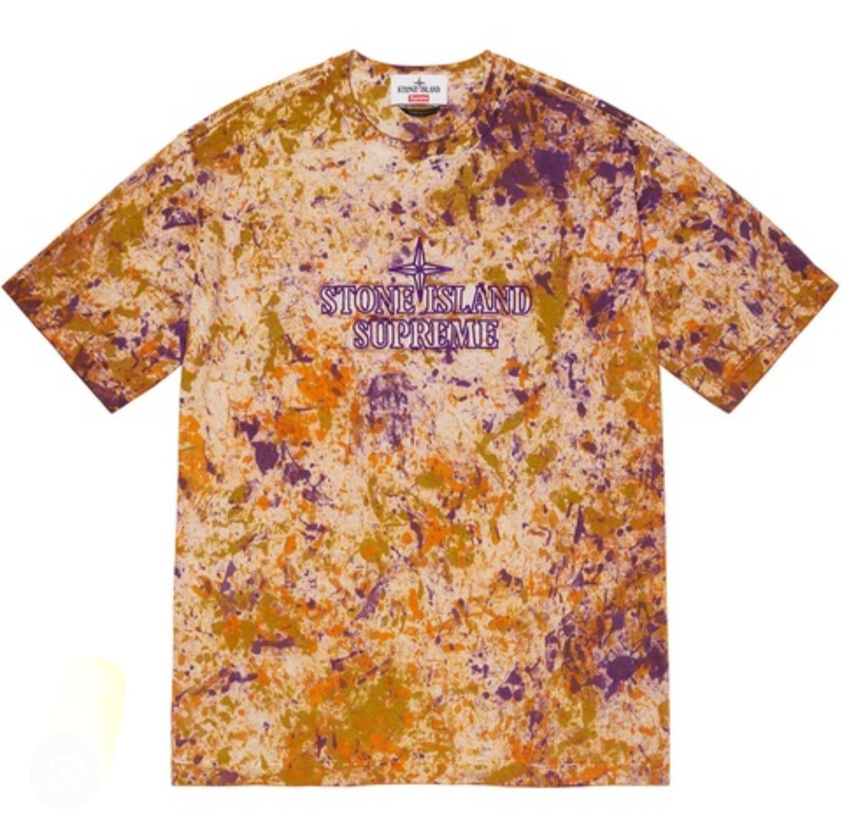 Stone Island x Supreme T-shirt Uomo M tie dye arancione/viola logo girocollo
