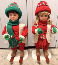 Vintage Animated Skiing Christmas Village Dol...