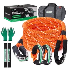 1" x 20ft Kinetic Recovery Rope Tow Rope 48,600 LBS w/ 2 Soft Shackles Orange