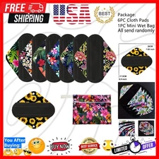 7pcs/Set Reusable Menstrual Pads Including 1pc Mini Wet Bag +6pcs Bamboo Char...