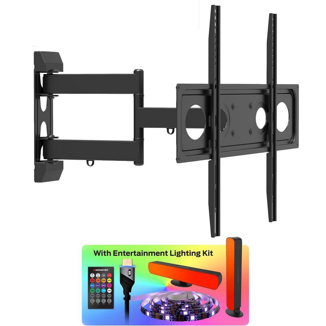 Monster TV Full Motion Wall Mount for 32"-70" with 6 Piece Sound Reactive Lighti