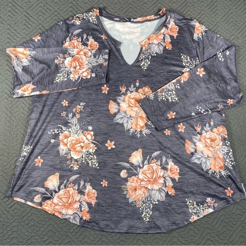 NEW Cute & Comfy Women’s Plus Size Knit Top 5X 30/32 Gray Pink Floral - Picture 6 of 6