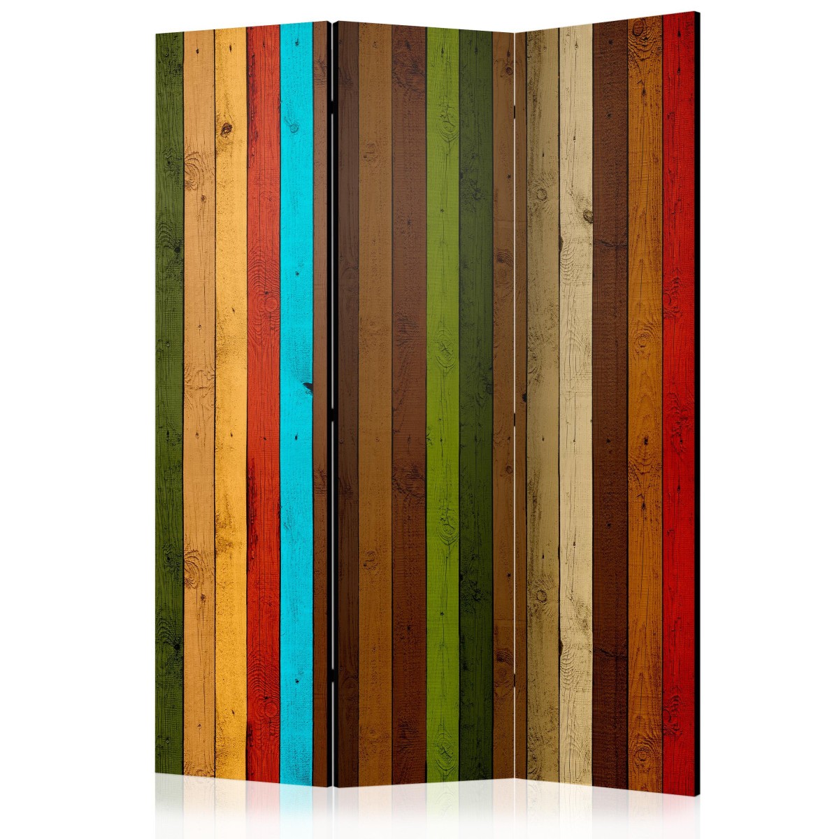 Paravent 3 volets Wooden Rainbow brise vue interieur et claustra amovible 172cm