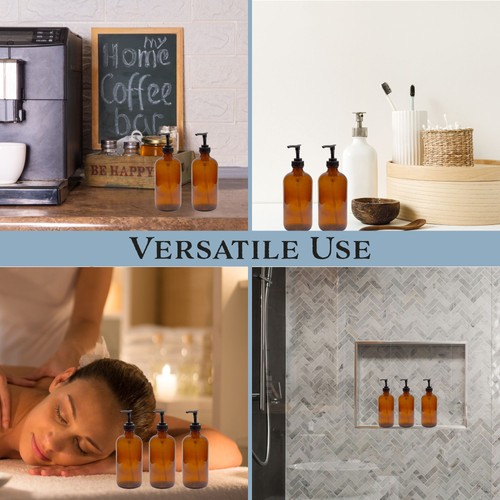 Bottiglie pompa vetro ambrato 8 oz con décolleté nere 4pk; dispenser sapone/lozione - Foto 3 di 10
