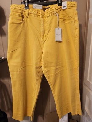 Judy Blue Women s Plus 22W High Rise Cropped Yellow Denim Jeans Braided 5-Pocket