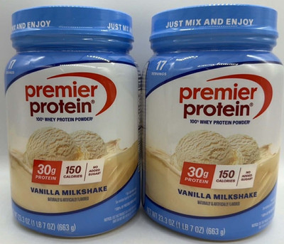 2PK Premier Protein Powder ~ Vanilla Milkshake ~ 23.3 OZ EACH ~ EXP 7/27 ~ NEW