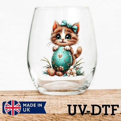 Ostern Katze 8 Stück UV DTF Aufkleber - Glas Laptop Becher Tasse kd18