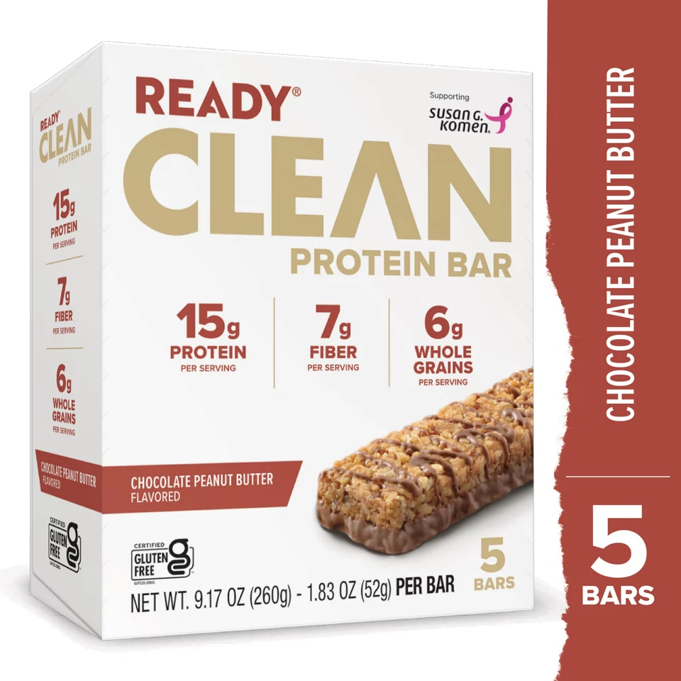 Ready Nutrition, Chocolate Peanut Butter Protein Bar, 5 Count Box, Shelf-Stable - Image 1 of 4