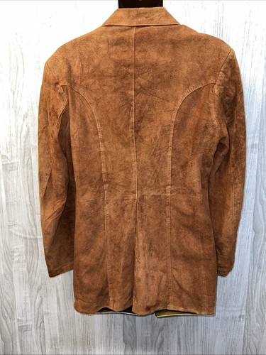 VTG Rust Brown Suede Leather Bermans Jacket Blazer M-L Retro Hippie Rockabilly - Picture 11 of 20