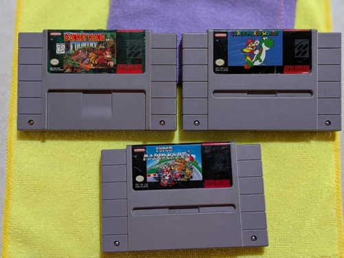 SNES Legend Bundle: Super Mario World + Mario Kart + Donkey Kong Country -Tested
