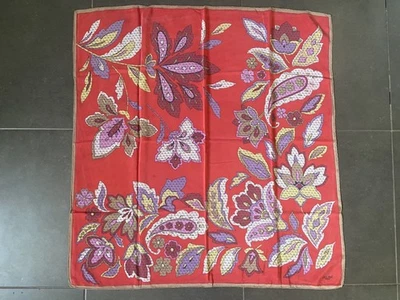 Foulard carré en soie Celine Paris - rouge avec motifs fleuris - Photo 1/4