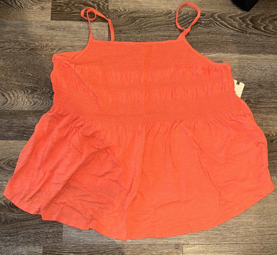 Terra & Sky Smocked Tank Top Square Neck A-Line 100% Cotton Coral Womens Plus 1X