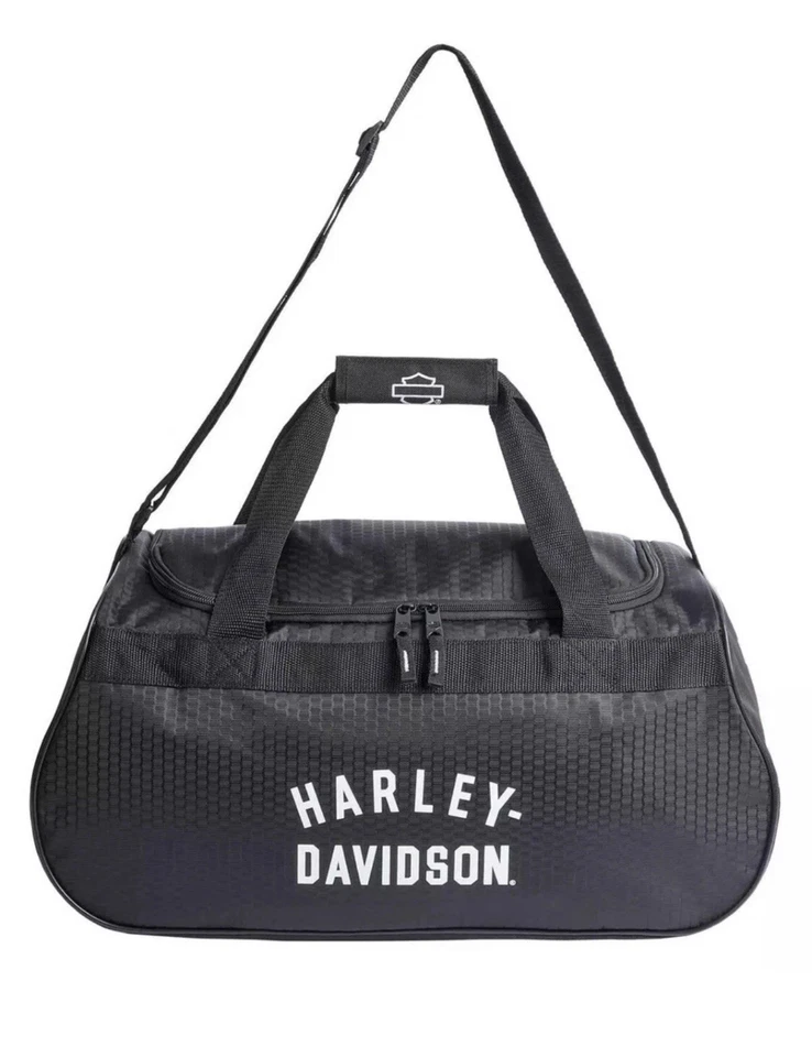 Harley Davidson Off White Shield Logo Sports Duffel Bag Shoulder Strap Black - Image 2 of 4