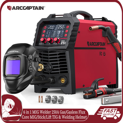 ARCCAPTAIN MIG Welder 250A 6 in 1 Aluminum MIG/Stick/Lift TIG & Welding Helmet 