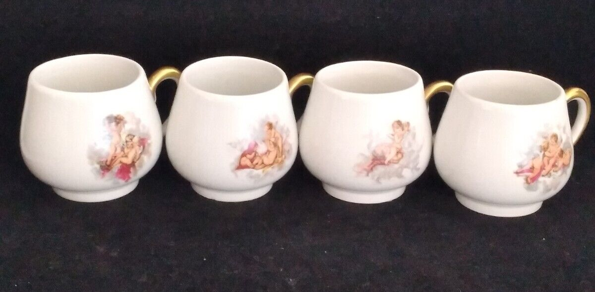 Set of 4 Limoges France Shabby Cherub Putti Cupid Decor Pots De Creme