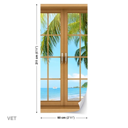 Türtapeten Selbstklebende Wandbild Tür Poster 3D Fenster Sand Sea View 1526 - Bild 2 von 2