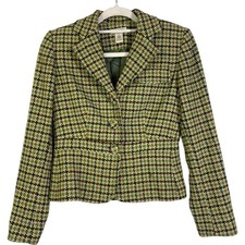 Harold's Vintage Houndstooth Peplum V-neck Collard Lined Tailored Blazer -size 0