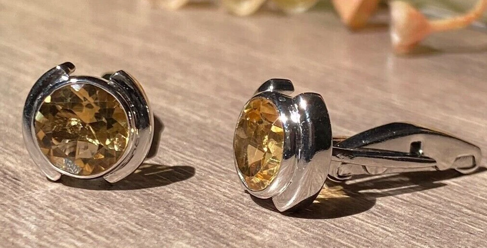 Gemelos de plata de ley 925 con piedras preciosas de topacio dorado natural para regalo de boda Foto 2 de 4
