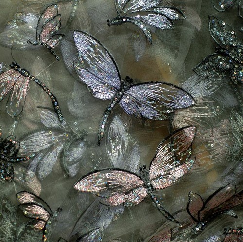 1M Sheer Mesh Fabric Embroidery Sequin Dragonfly Tulle Cloth Wedding Dress Craft - Picture 1 of 14