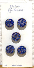 VTG Schwanda Glass Buttons Blue Textured Gold Swirl Shank W Germany 1/2" 5 NEW