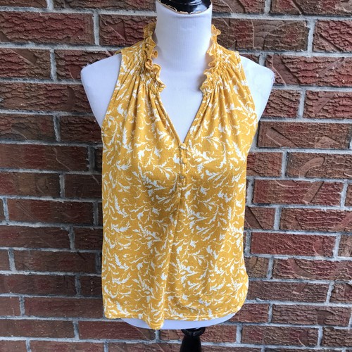 Melloday Sleeveless Yellow Floral Pattern Blouse Womens small