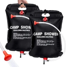 2 Pack Solar Shower Bag for Camp, 5 Gallons/20L Portable Camping Shower Bag with