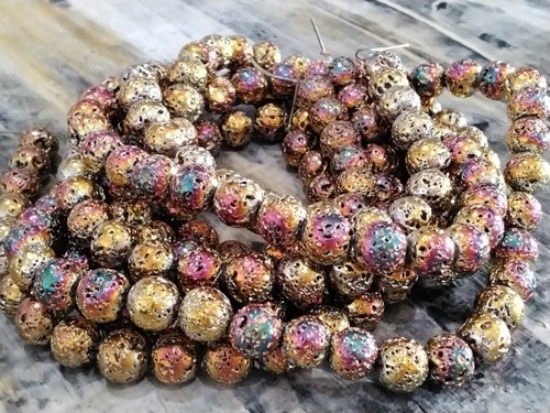 Natural Lava Electroplated Bumpy, 8.5mm, Golden Rod, Approx 46pce, Free post Oz - Picture 2 of 4