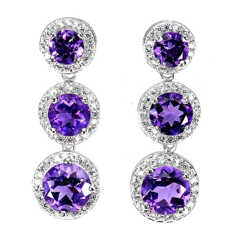 925 Sterling Silver Earrings Round Peridot Citrine Garnet Amethsyt 7mm Gemstone - Image 4 of 4