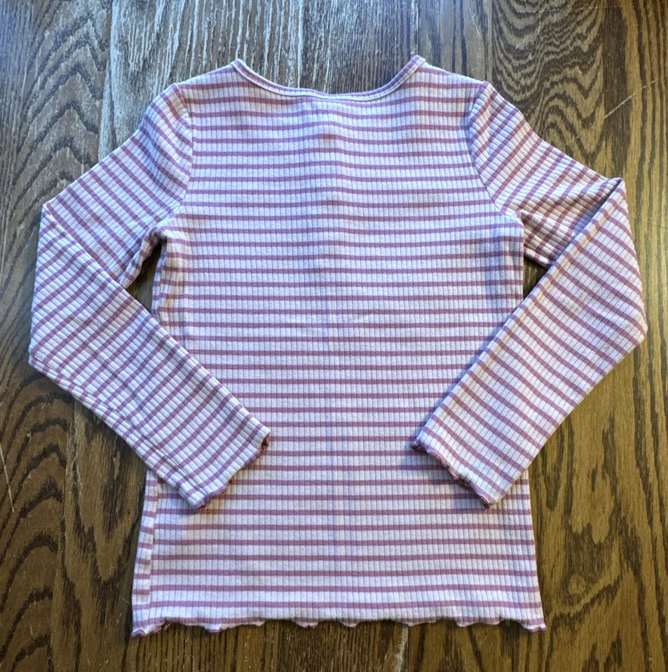 Camisa Carters Niños Rosa Rayas Dorado Corazón Manga Larga 1/4 Botón Niñas/Talla:10A Foto 2 de 4